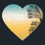 Tropisch strand palm Trees Sunset Wedding Hart Sticker<br><div class="desc">Ontworpen door Dream Big Digital Design</div>