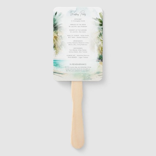Tropisch strand palm Trees Wedding Program Hand Fa Handwaaier (Achterkant)