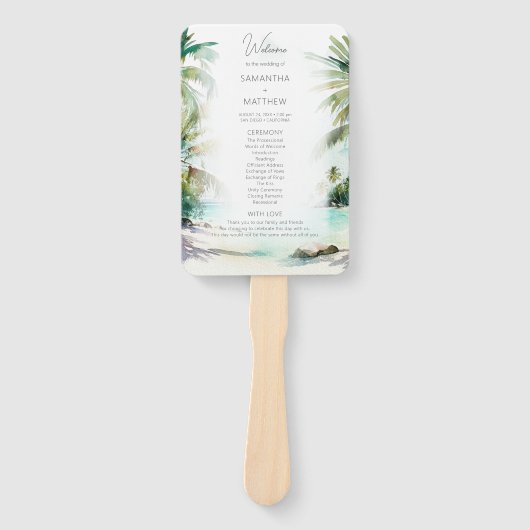 Tropisch strand palm Trees Wedding Program Hand Fa Handwaaier (Voorkant)