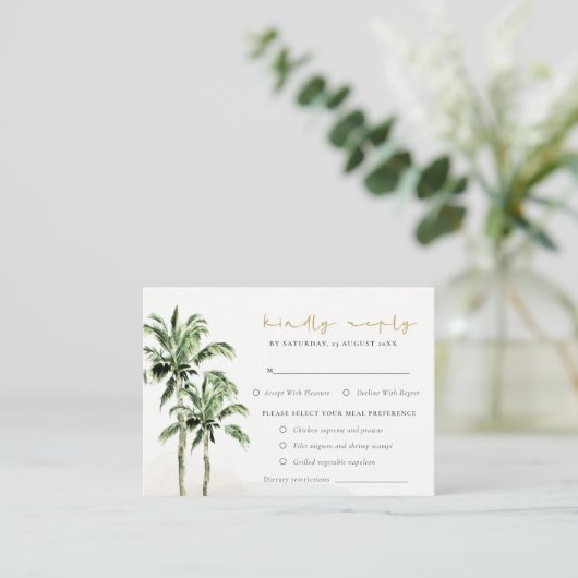 Tropisch strand palm Trees Wedding Rsvp Meal Diet Informatiekaartje (Staand voorkant)