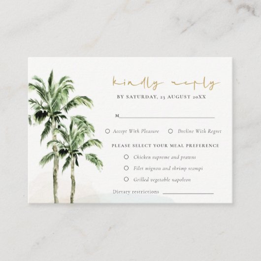 Tropisch strand palm Trees Wedding Rsvp Meal Diet Informatiekaartje (Voorkant)