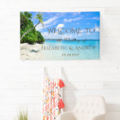 Tropisch Strand, Palm Trouwbanner Spandoek (Insitu)