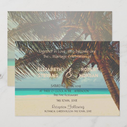 Tropisch Strand, Palm Uitnodiging (Voorkant / Achterkant)