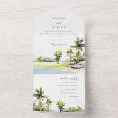 Tropisch strand palm Waterverf bruiloft All In One Uitnodiging (Binnen)