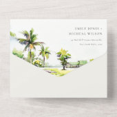 Tropisch strand palm Waterverf bruiloft All In One Uitnodiging (Achterkant)
