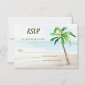 Tropisch strand palm Waterverf bruiloft RSVP Kaartje (Voorkant)