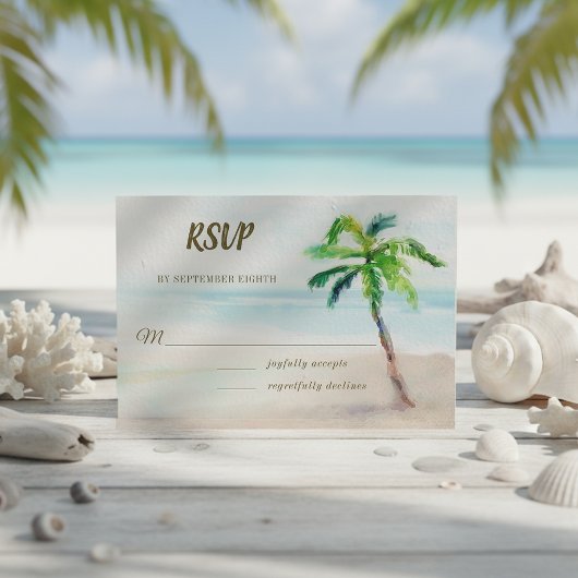 Tropisch strand palm Waterverf bruiloft RSVP Kaartje