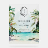 Tropisch strand palm | Welkom Monogram Weddenschap Acryl Bord (Voorkant)