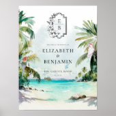 Tropisch strand palm | Welkom Monogram Weddenschap Poster (Voorkant)