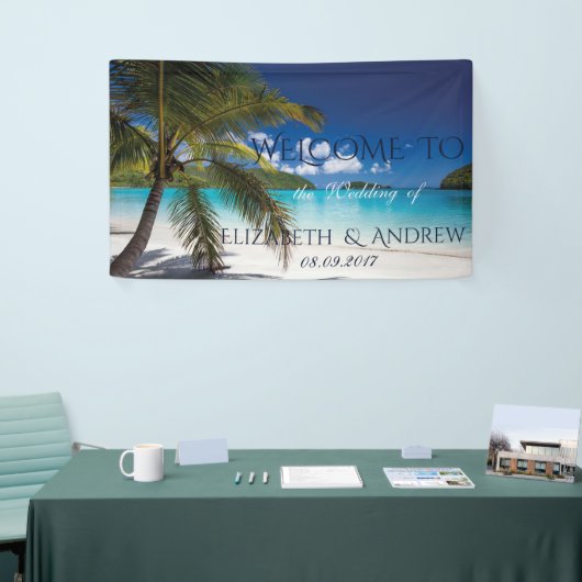 Tropisch strand, palm, zand-bruiloft banner (Beurs)