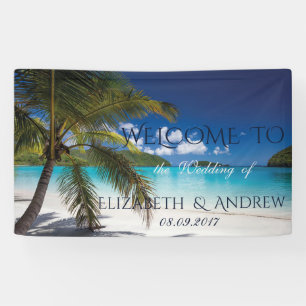 Tropisch strand, palm, zand-bruiloft banner