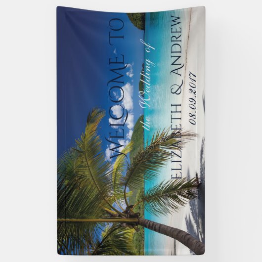 Tropisch strand, palm, zand-bruiloft banner (Verticaal)