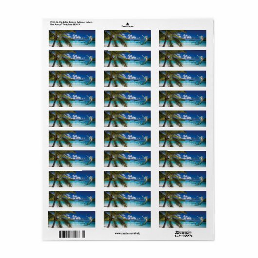 Tropisch strand, palm, Zee Zeemeermin Etiket (Full Sheet)