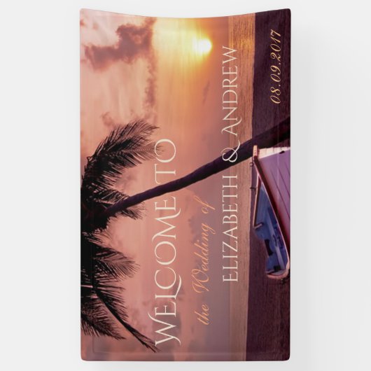 Tropisch strand, palm, zonsondergang, banner van h (Verticaal)