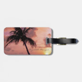 Tropisch strand, palm, zonsondergang, boot - Perso Bagagelabel (Achterkant horizontaal)