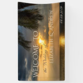 Tropisch strand, palm, zonsondergang, bruiloft ban spandoek (Verticaal)