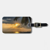 Tropisch strand, palm, zonsondergang - op maat gem bagagelabel (Voorkant horizontaal)
