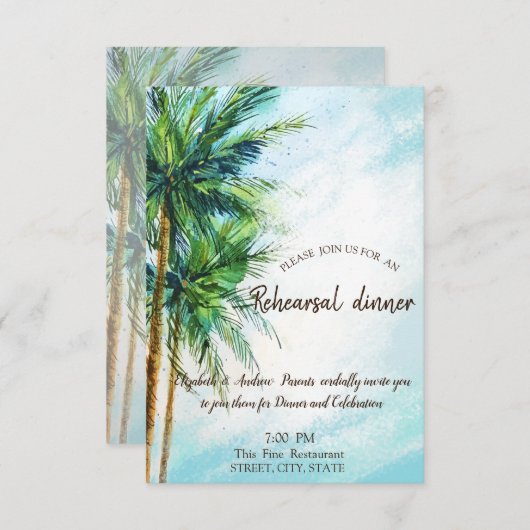 Tropisch strand, palmbinnenuitnodiging kaart (Voorkant / Achterkant)