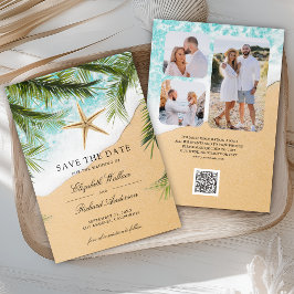 Tropisch strand palmbladeren zeester foto bruiloft save the date