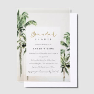 Tropisch strand palmbomen aquarel bruidsshower vellum uitnodigingen