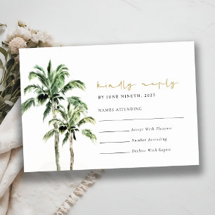 Tropisch strand palmbomen aquarel bruiloft RSVP Kaartje