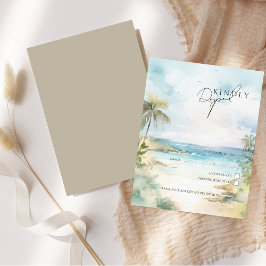Tropisch strand palmbomen bestemming bruiloft RSVP Kaartje