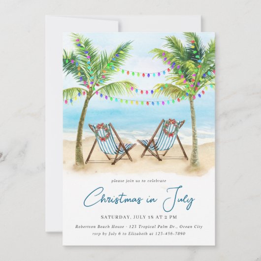 Tropisch strand palmbomen Kerstmis in juli Kaart (Voorkant)
