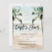 tropisch strand palmbomen koppel bruisfeest uitnod kaart (Voorkant)