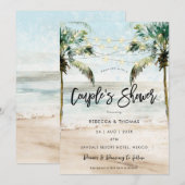tropisch strand palmbomen koppel douche uitnodigin kaart (Voorkant / Achterkant)