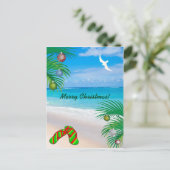 Tropisch strand, palmbomen & Teenslippers Kerst Feestdagenkaart (Staand voorkant)