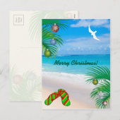 Tropisch strand, palmbomen & Teenslippers Kerst Feestdagenkaart (Voorkant / Achterkant)