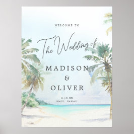Tropisch strand palmbomen trouw welkom bord poster