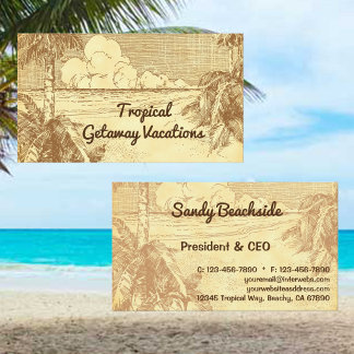 Tropisch strand palmbomen vintage kunst aangepast visitekaartje