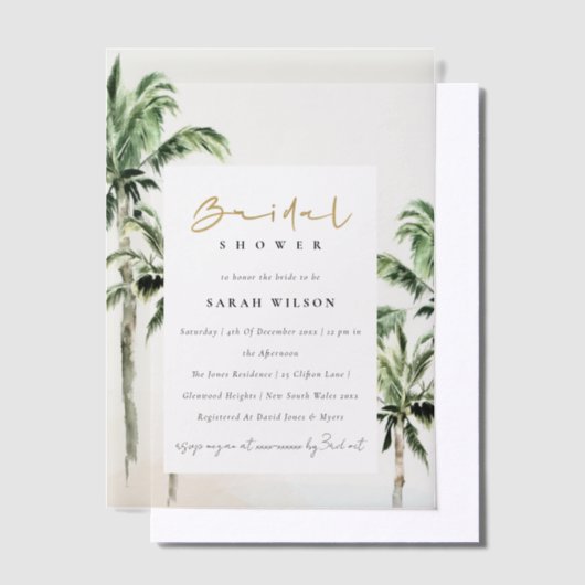 Tropisch strand palmbomen waterverf bruidsdouche vellum uitnodigingen (Offset)