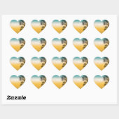 Tropisch strand palmbomen zonsondergang bruiloft hart sticker (Vel)