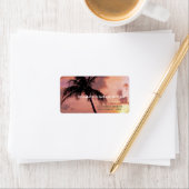 Tropisch strand palmbomen zonsondergang trouwlabel etiket (Insitu)