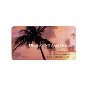 Tropisch strand palmbomen zonsondergang trouwlabel etiket