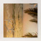 Tropisch strand palmbomen zonsondergang zeesterren legpuzzel (Horizontaal)