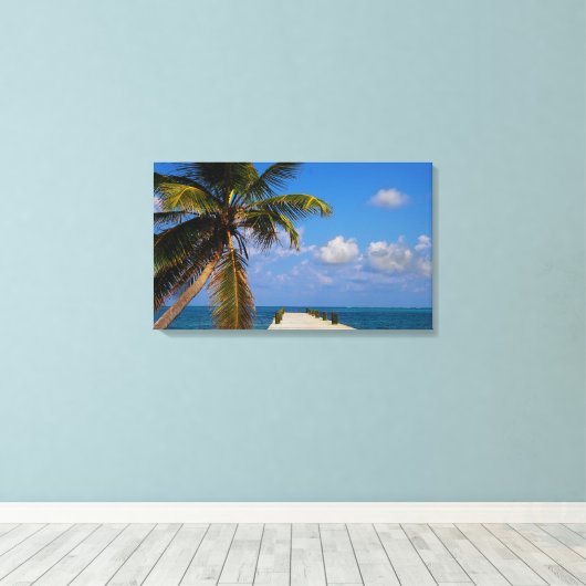 Tropisch strand palmboom canvas afdruk (Insitu (Houten vloer))