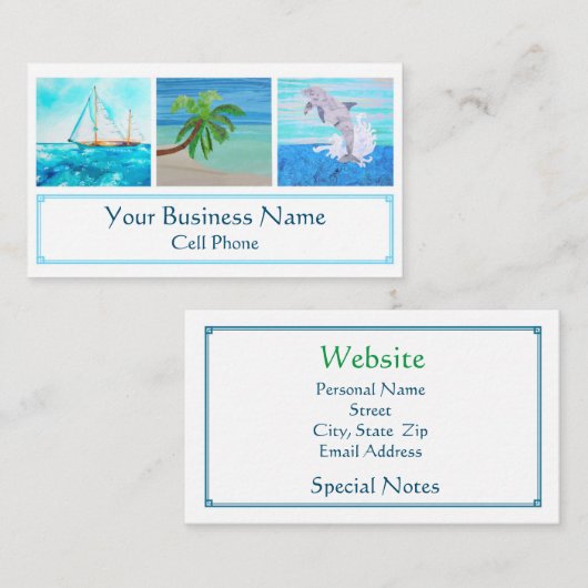 Tropisch strand - palmboom - Dolphin Ocean Visitekaartje (Voorkant / Achterkant)