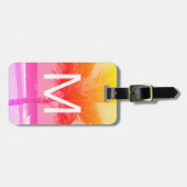 Tropisch strand & palmboom Initiaal Roze/Oranje Bagagelabel (Voorkant horizontaal)
