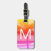 Tropisch strand & palmboom Initiaal Roze/Oranje Bagagelabel (Voorkant verticaal)