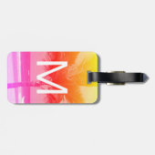 Tropisch strand & palmboom Initiaal Roze/Oranje Bagagelabel (Achterkant horizontaal)