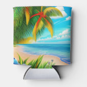 Tropisch strand palmboom scène blikjeskoeler (Voorkant)