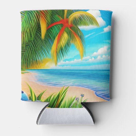 Tropisch strand palmboom scène blikjeskoeler (Voorkant)