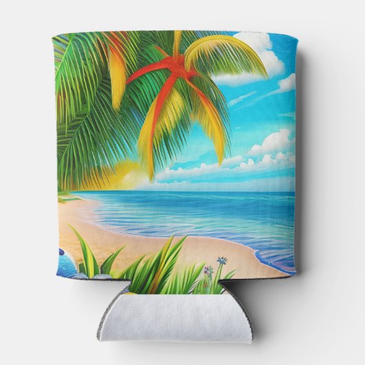 Tropisch strand palmboom scène blikjeskoeler (Achterkant)