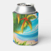 Tropisch strand palmboom scène blikjeskoeler (Blikje Achterkant)