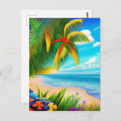 Tropisch strand palmboom scène briefkaart (Voorkant / Achterkant)