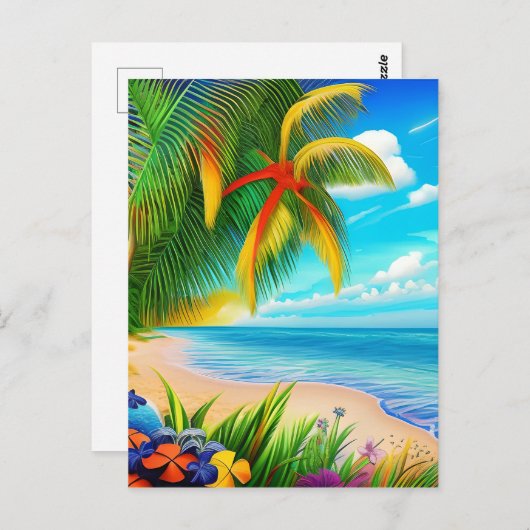Tropisch strand palmboom scène briefkaart (Voorkant / Achterkant)