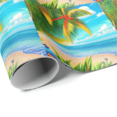 Tropisch strand palmboom scène cadeaupapier (Rol Hoek)